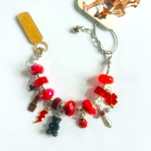 Black Teddy Red Tone Charm Bracelet (8 inches)